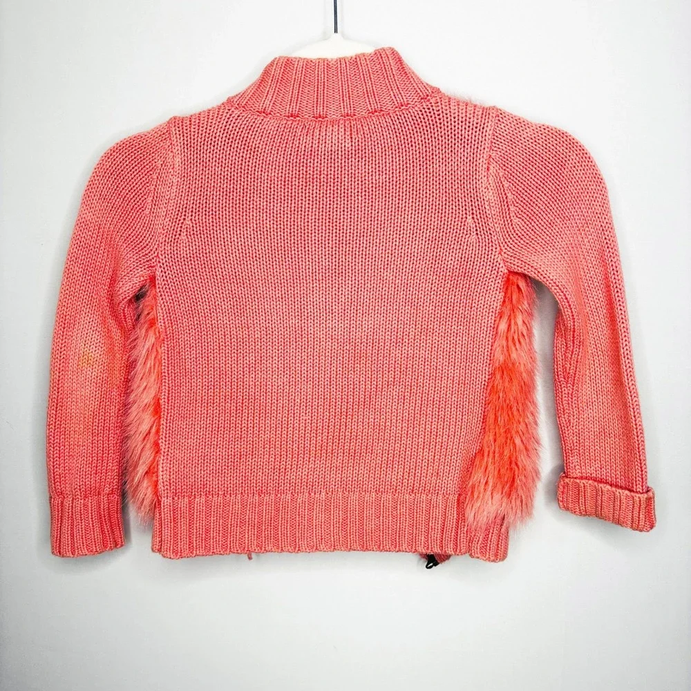 GapKids Girls Coral Pink Faux Fur‎ Zip Up Sweater Jacket Size XS 4/5